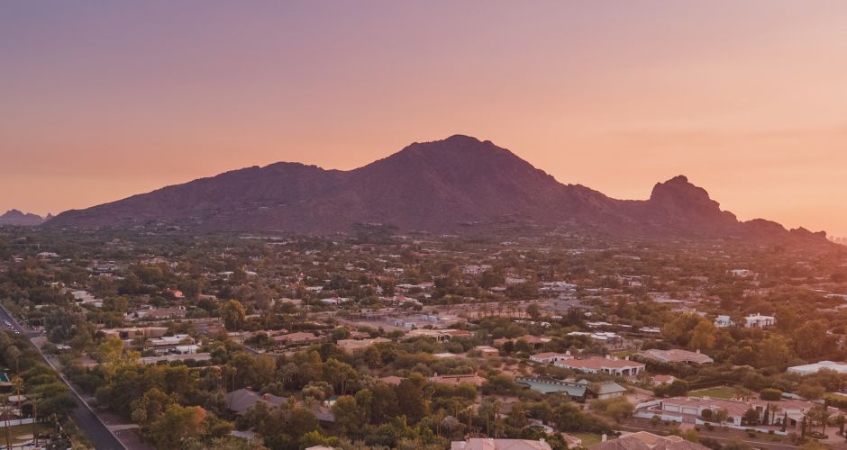 Scottsdale, Arizona view of Camelback Mountain at sunset